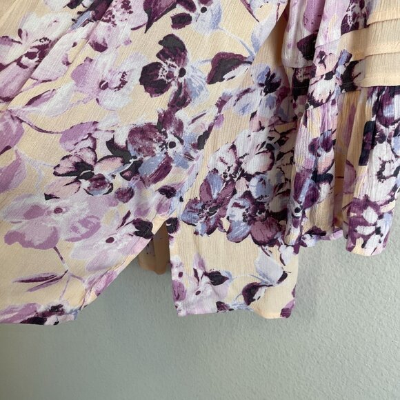 J Jill Womens XL Purple Floral Pleated Button Front Tunic Top Bell Sleeve Blouse - Picture 13 of 13